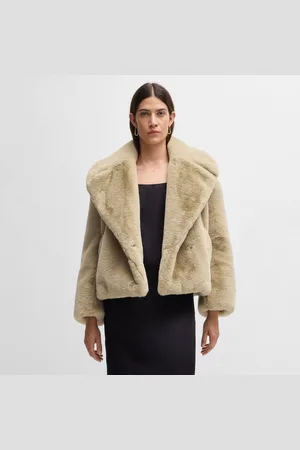 HUGO BOSS Womens Curmeta Teddy Fabric Cropped Coat in - Size 8 UK