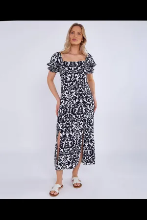Gini London Womens Puff Sleeves Split Viscose Midi Dress - Size 14 UK