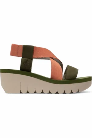 Fly London WoMens YABI922 Rose Gold Cupido Leather Sandals Espadrille Platform Wedges - Size UK 7