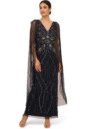 Adrianna Papell Womens Beaded Cape Long Dress - - Size 8 UK