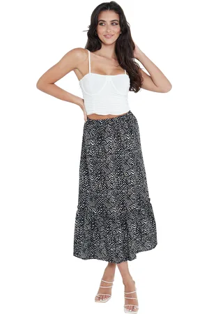 Gini London Womens Animal Print Tier Hem Midi Skirt - - Size L/XL