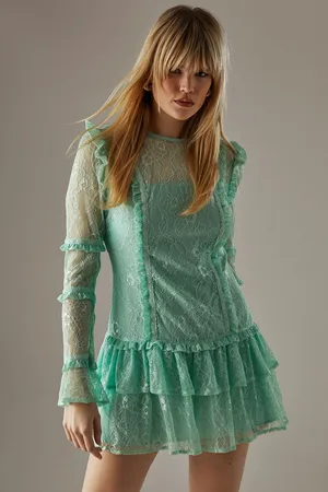 warehouse Womens Lace Ruffle Insert Mini Dress - - Size 8 UK