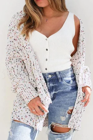 Azura Exchange Womens Confetti Rib Knit Long Sleeve Cardigan - Size Large