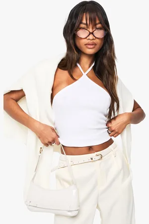 Boohoo Womens Basics Rib Strappy Halterneck Vest Top - Cotton - Size 16 UK