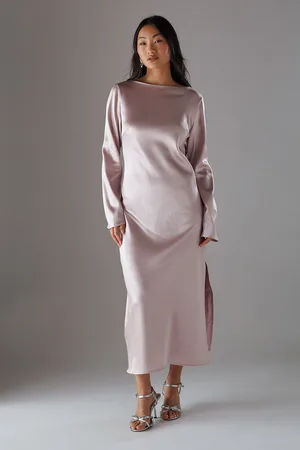 warehouse Womens Petite Crinkle Satin Bias Tie Sleeve Midi Dress - - Size 6 UK