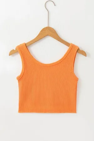 Azura Exchange Womens Grapefruit Ribbed Seamless Cropped Tank Top Polyamide - Size Medium
