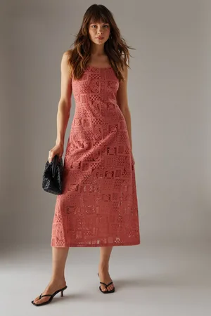 warehouse Womens Crochet Lace Scoop Neck Midi Dress - - Size 6 UK