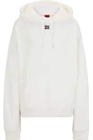 HUGO BOSS Womens Delfinia Stacked Logo Embroidery Hoodie in Cotton - Size Medium
