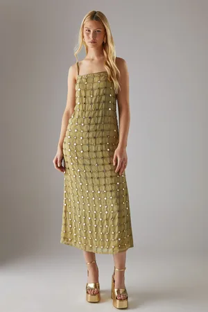 warehouse Womens Hand Embellished Sequin Grid Strappy Column Midi Dress - - Size 8 UK