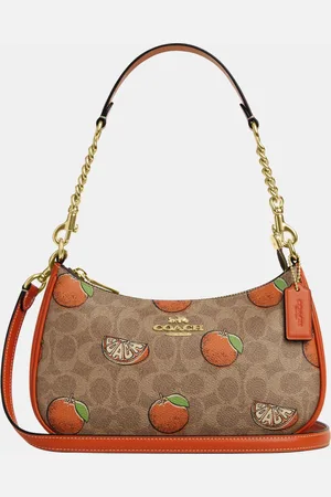 Coach Womens Teri Shoulder Bag in Signature Canvas with Orange Print - - One Size