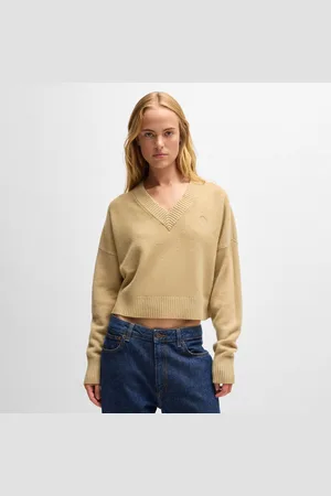 HUGO BOSS Womens Sester_B Relaxed-Fit Cropped Sweater in Viscose - Size Medium