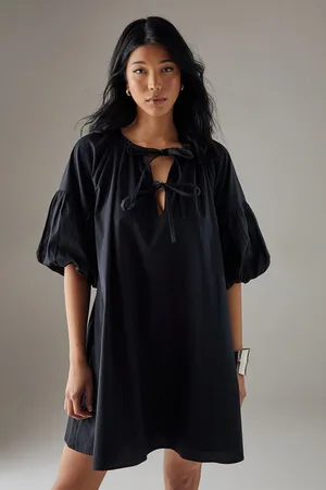 warehouse Womens Cotton Tie Front Mini Smock Dress - - Size 12 UK