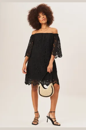 Gini London Womens Lace Flare Sleeve Oversized Bardot Mini Dress - - Size Medium/Large
