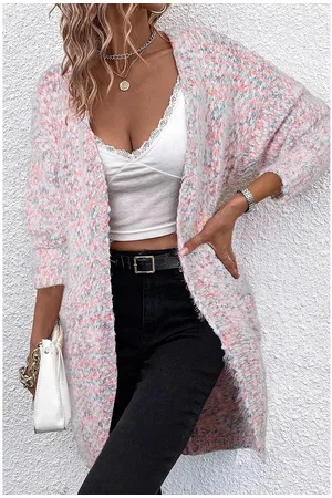 Azura Exchange WoMens Fuzzy Open Front Cardigan Oversized Casual 3/4 Sleeve V-Neck - Size Medium