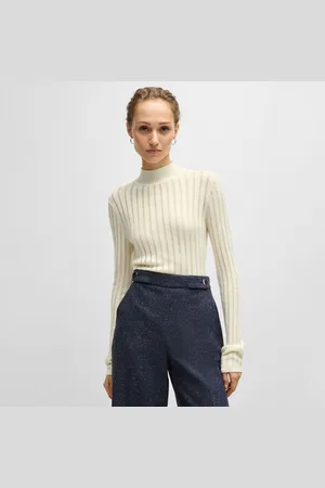 HUGO BOSS Womens Fatirami Structured Stripes Sweater in Wool - Size Small