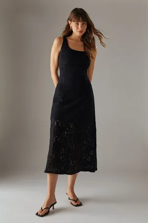 warehouse Womens Crochet Lace Scoop Neck Midi Dress - - Size 10 UK