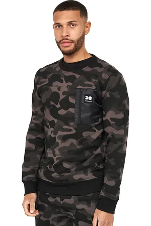 Crosshatch Mens Velmax Camo Crew Neck Sweatshirt (Dark Camo) - Cotton - Size Medium