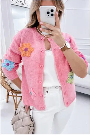 Azura Exchange Womens Cute Knitted Floral Pattern Button Up Cardigan - Size Small