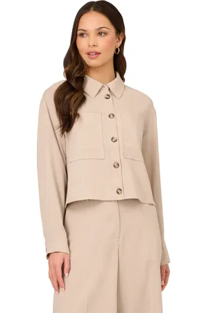 Adrianna Papell Womens Solid Long Sleeve Button Up Utility Unlined Jacket - - Size Large