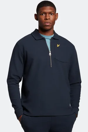 Lyle & Scott Mens Crest Textured Quarter Zip Sweatshirt in Cotton - Size X-Large