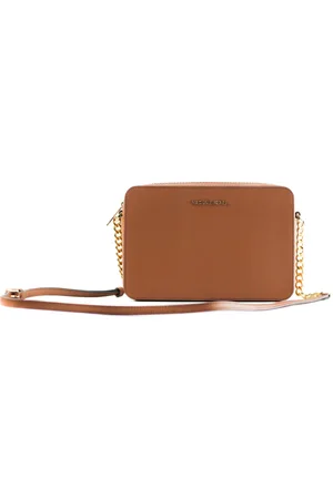 Michael Kors WoMens Jet Set Large East West Saffiano Leather Crossbody Bag Handbag (Luggage Solid/Gold) - - One Size