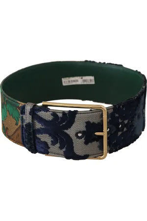 Dolce & Gabbana WoMens Jacquard Embroid Leather Gold Metal Buckle Belt - Size 70cm (W) x 140cm (L)