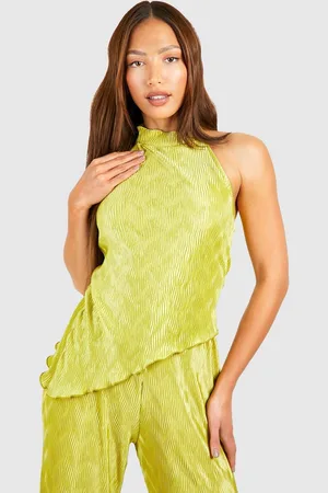 Boohoo Womens Tall Plisse Halterneck Asymmetric Top - - Size 10 UK