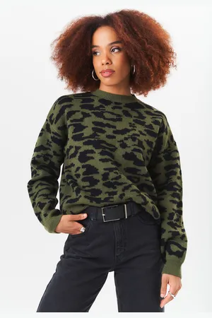 Gini London Womens Animal Print Crew Neck Knit Jumper - - Size L/XL
