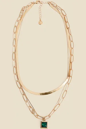 Sosandar Womens Triple Layer Green Stone Necklace - One Size