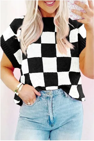 Azura Exchange Womens Color Colorblock Plaid Pattern Ribbed Trim Sweater Tank Top Viscose - Size Small