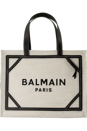 Balmain Womens B-Army Medium Shopper Bag - - Raffia - Neutral/Black - - One Size
