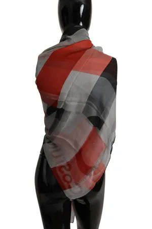 Costume National WoMens Gray Red Shawl Foulard Wrap Scarf - Silk - One Size