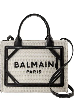 Balmain Womens B-Army Small Shopper Bag - - Raffia - Neutral/Black - - One Size