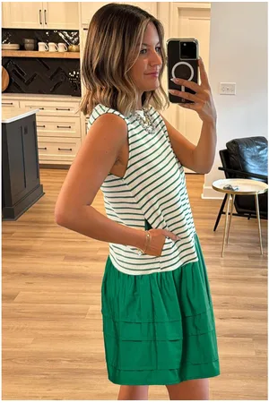 Azura Exchange Womens Stripe Woven Ruffled Sleeveless Mini Dress - Size Medium