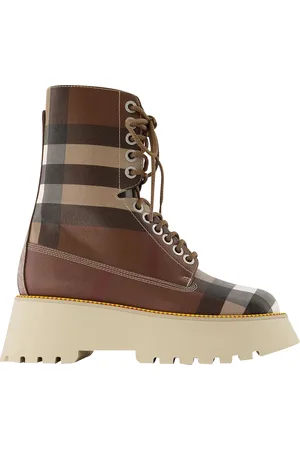 Burberry Womens Exaggerated Check leatherette platform boots - - Size EU 37