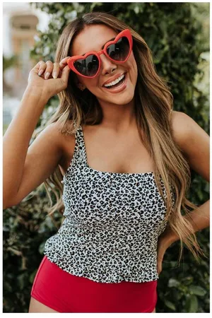 Azura Exchange Womens Print Tankini Top with Ruffled Square Neckline - Size Large