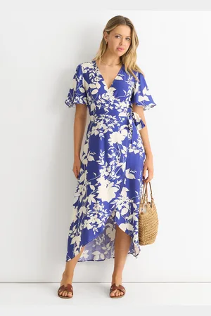 Gini London Womens Viscose Floral Wrap Midi Dress - - Size 8 UK