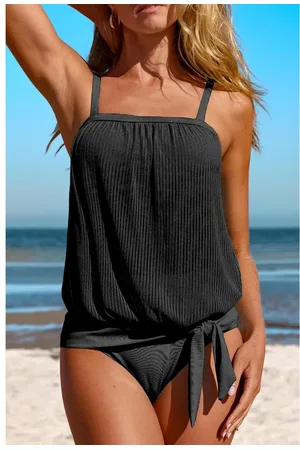 Azura Exchange Womens Striped Mesh Knotted Hem Tankini Swimsuit Polyamide - Size Small