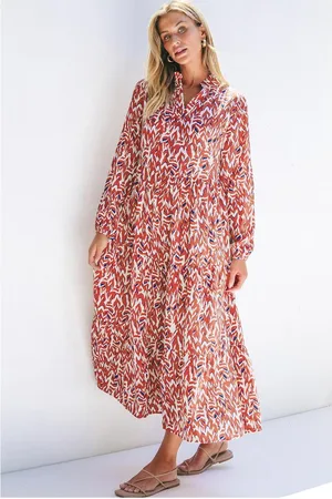 Azura Exchange Womens Abstract Print V Neck Pleated High Waist Midi Dress - Size Medium