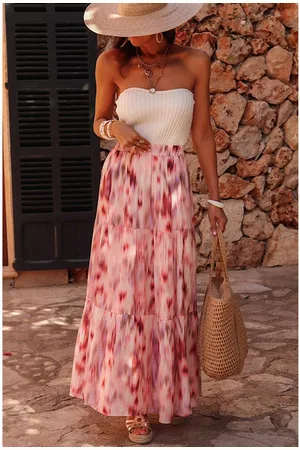 Azura Exchange Womens Abstract Watercolor Tie Dye Tiered Maxi Skirt Viscose - Size Medium