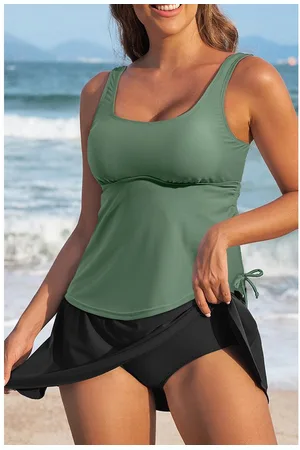 Azura Exchange Womens Mist Green Scoop Neck Adjustable Tankini and Matching Skort Bathing Suit - Polyamide - Size Medium