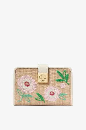 Kate Spade Womens Phoebe Festival Floral Straw Turnlock Medium Wallet - - One Size