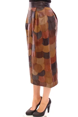 Dolce & Gabbana WoMens Patchwork Leather Straight Skirt Lamb Leather - Size EU 40 (Womens)