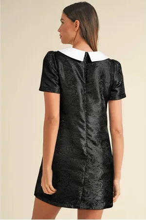 Azura Exchange Womens Floral Embossed Puff Sleeve Colorblock Bow Collared Mini Dress - Size Medium