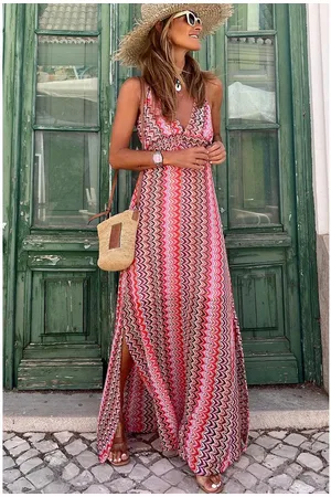 Azura Exchange Womens Halter Neck Tribal Boho Printed Backless Maxi Dress - Size X-Large