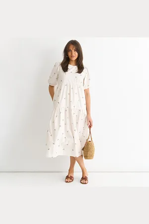 Gini London Womens Broderie Cotton Smock Midi Dress - - Size 12 UK