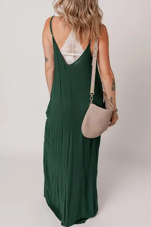Azura Exchange Womens Duffel Spaghetti Straps Pocketed Slouchy Maxi Dress Viscose - Size Large