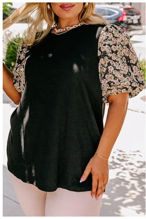 Azura Exchange Womens Daisy Printed Short Bubble Sleeve Plus Size Tunic Top - Size 2XL