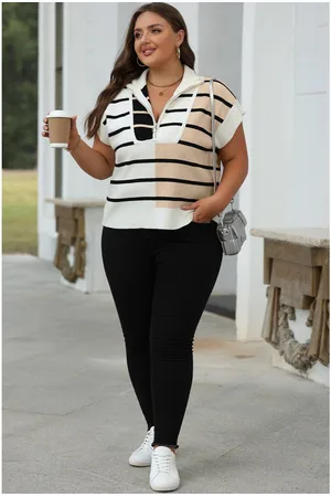 Azura Exchange Womens Stripe Colorblock Quarter Zip Collar Sweater Vest Viscose - Size Large