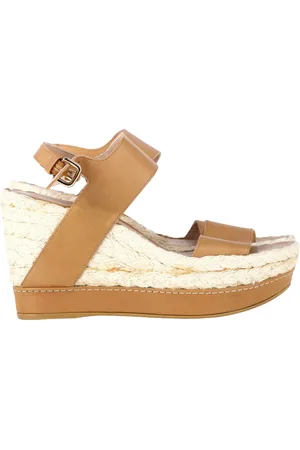 Stuart Weitzman Pre-owned Womens Raffia Wedge Sandals in Brown Leather - - Size EU 38